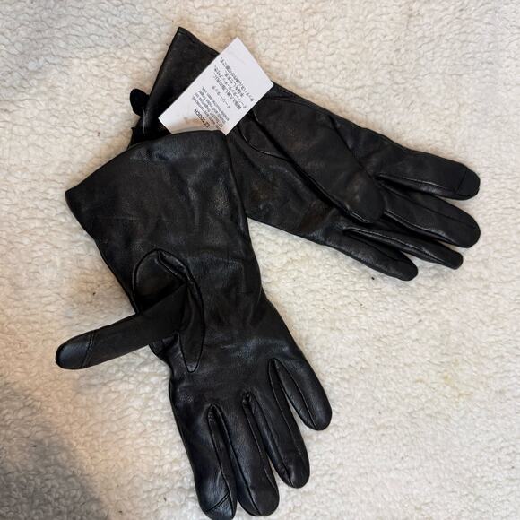 NWT Lands' End Women's EZ Touch Screen Cashmere Lined Black Leather Gloves M - Picture 4 of 8